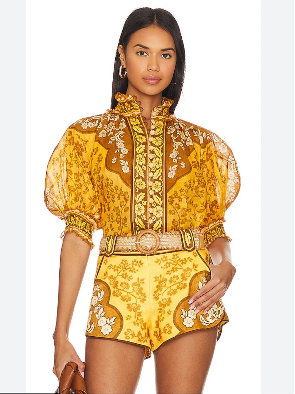 ZIMMERMANN Raie Floral Ramie blouse mustard